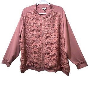 Avenue Mauve Pink Lightweight Lace Bomber Jacket, Cottagecore Country Size 26/28
